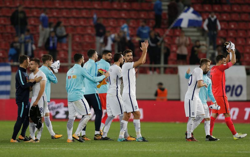 Greece players applaud fans after the match against Gibraltar. u00e2u20acu2022 Reuters pic