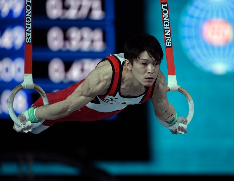 Kohei Uchimura of Japan competes on the rings during the 47th FIG Artistic Gymnastics World Championships in Montreal October 2, 2017. u00e2u20acu201d USA TODAY Sports/Reuters pi