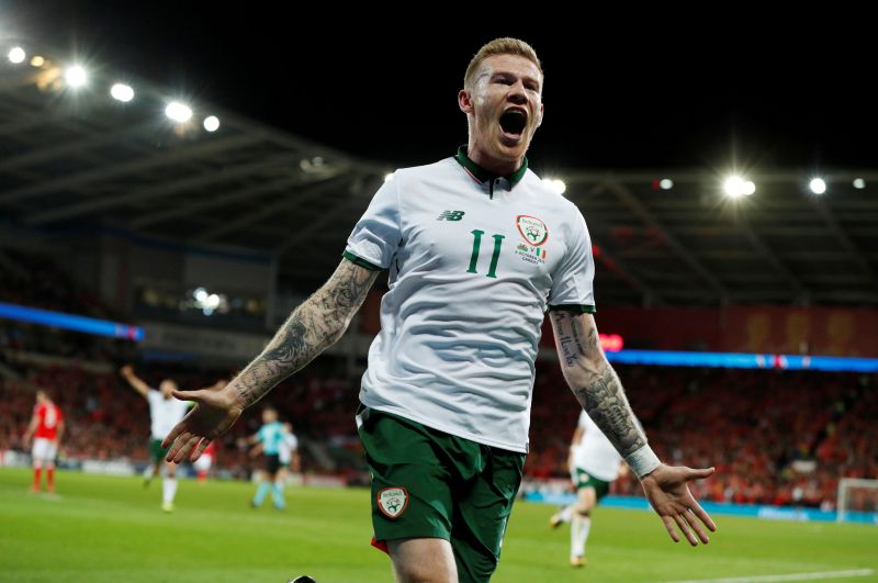Republic of Irelandu00e2u20acu2122s James McClean celebrates after scoring the first goal against Wales. u00e2u20acu2022 Reuters pic