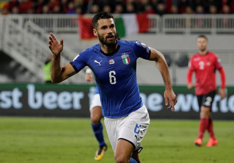 Italyu00e2u20acu2122s Antonio Candreva celebrates after scoring the first goal against Albania. u00e2u20acu2022 Reuters pic