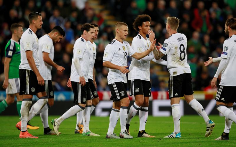 Germanyu00e2u20acu2122s Joshua Kimmich celebrates with team mates after scoring the third goal against Northenr Ireland. u00e2u20acu2022 Reuters pic