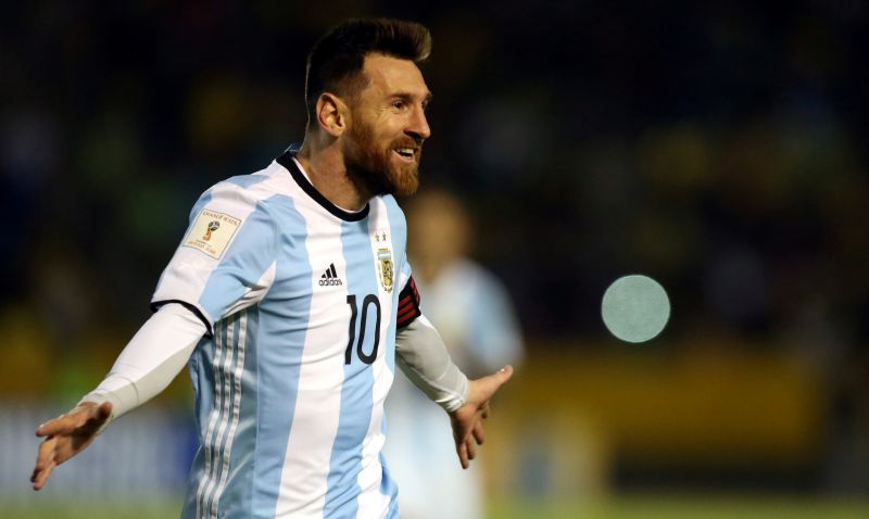 Argentina's Lionel Messi celebrates after he scored his team's third goal. u00e2u20acu2022 Reuters pic