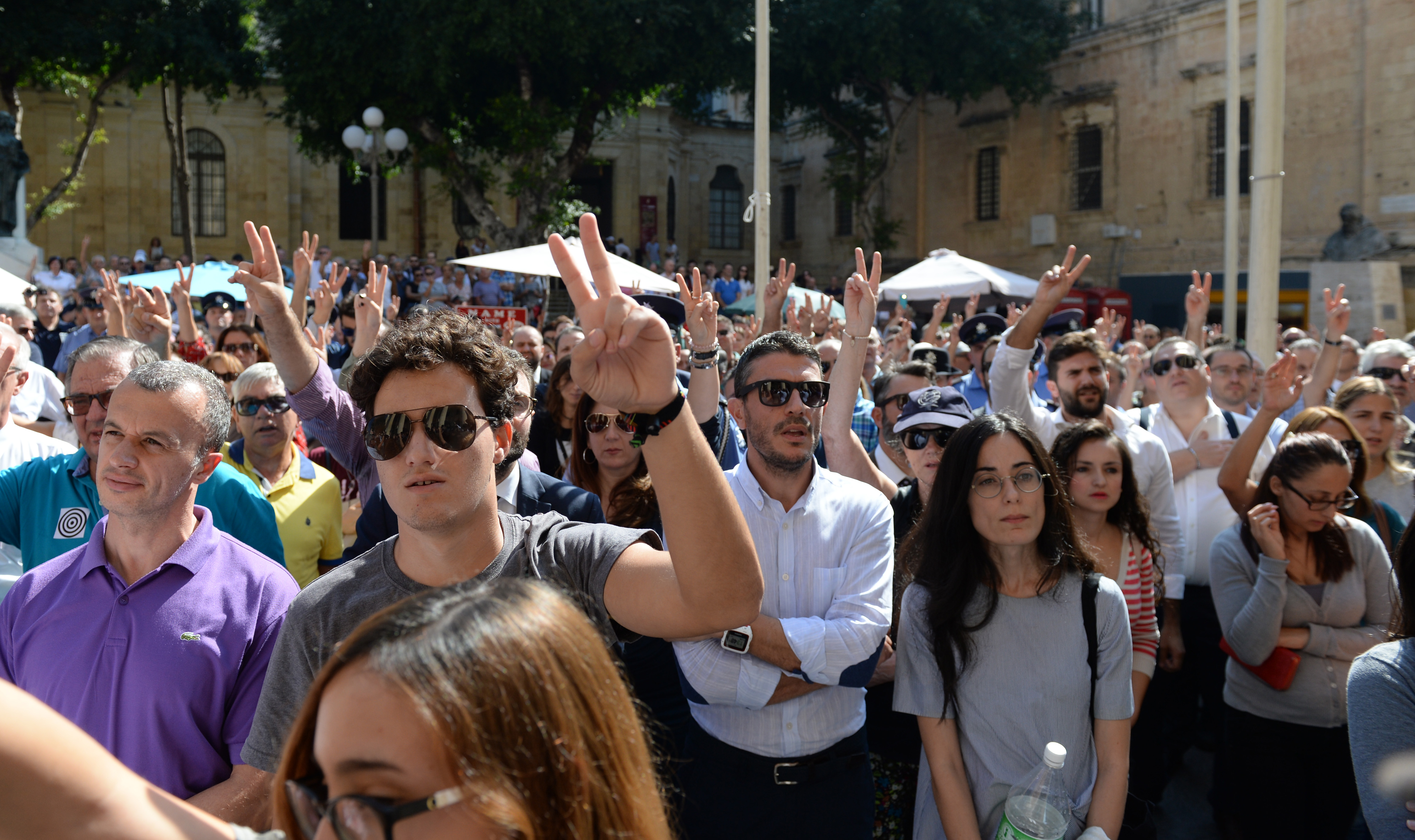 People gathered outside the law court in Valletta, Malta, on October 17, during a protest demanding for justice following the murder of Maltese journalist Daphne Caruana Galizia. u00e2u20acu201d AFP pic 