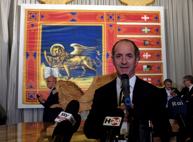 President of Veneto region Luca Zaia speaks with journalists as he waits the results of Veneto's autonomy referendum in Venice October 22, 2017. u00e2u20acu201d Reuters pic