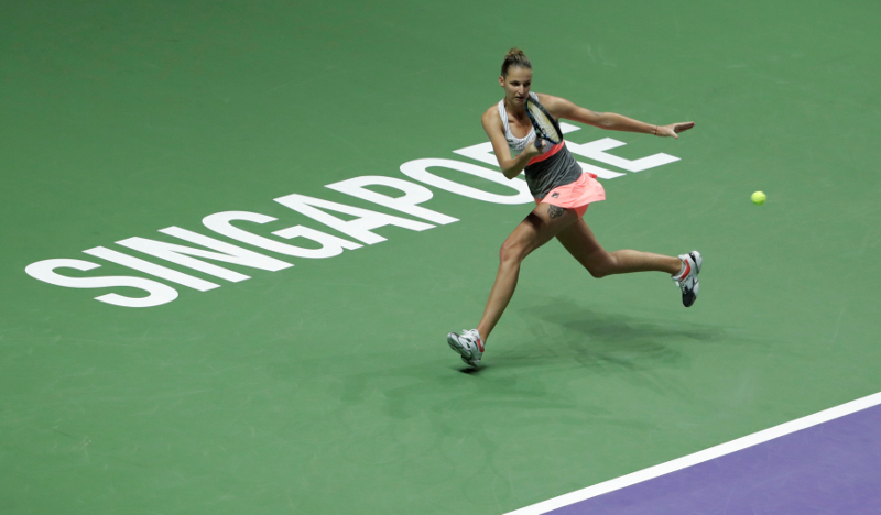 Czech Republicu00e2u20acu2122s Karolina Pliskova in action during her group stage match with USAu00e2u20acu2122s Venus Williams during the WTA Tour Finals at Singapore Indoor Stadium, Singapore October 22, 2017. u00e2u20acu201d Reuters pic