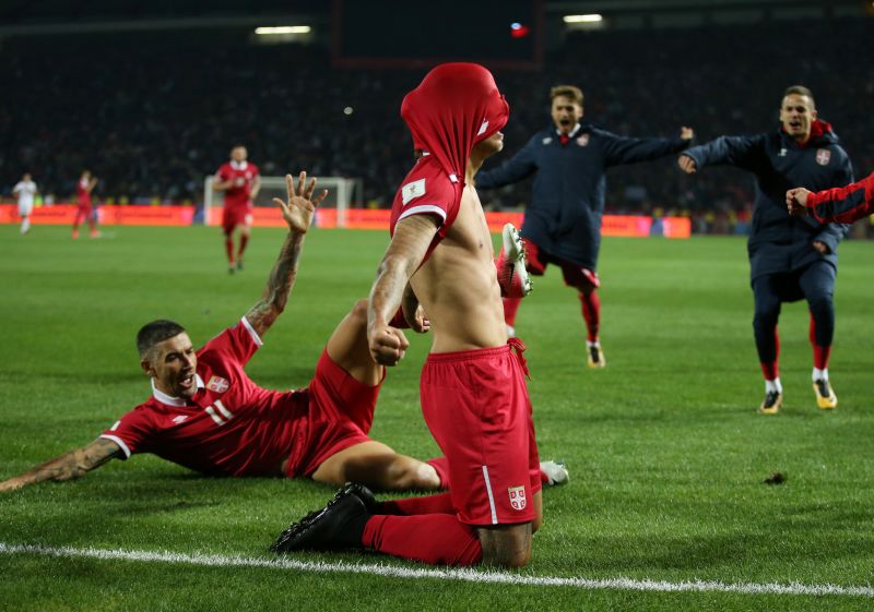 Serbiau00e2u20acu2122s Aleksandar Prijovic celebrates scoring a goal against Georgia. u00e2u20acu2022 Reuters pic