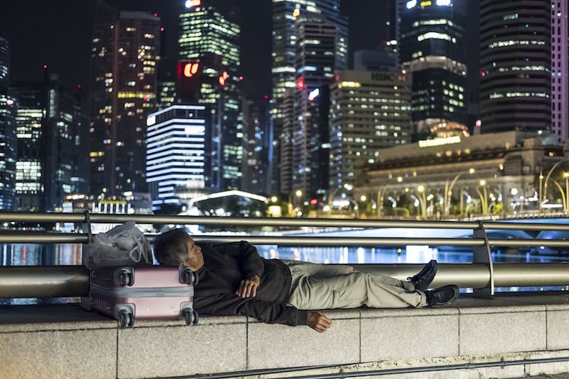 For the last four months, odd-job worker Chua Teo Aik, 64, has been wandering the streets by day and sleeps by the waterfront in the Marina Bay area at night. u00e2u20acu201d TODAY pic