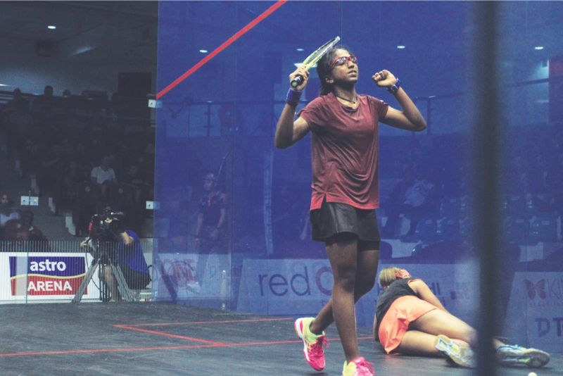 Sivasangari celebrates her victory against Satomi in yesterdayu00e2u20acu2122s semifinals. u00e2u20acu201d Picture by Shafwan Zaidon