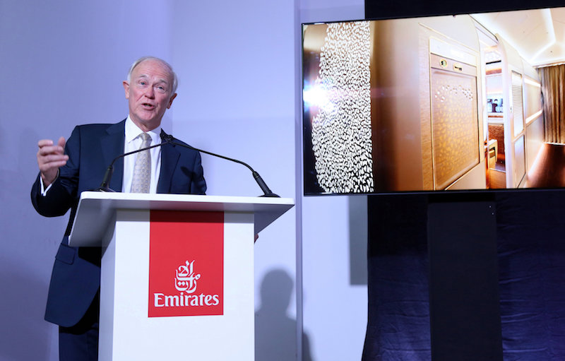 Sir Tim Clark, President of Emirates Airlines, gestures during a news conference at the Dubai Air Show in Dubai, UAE, November 12, 2017. u00e2u20acu201d Reuters pic
