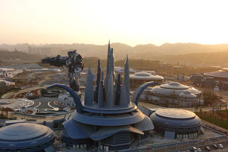 A view of the Oriental Science Fiction Valley theme park at sunset, in Guiyang, Guizhou province, China November 24, 2017. u00e2u20acu201d Reuters pic