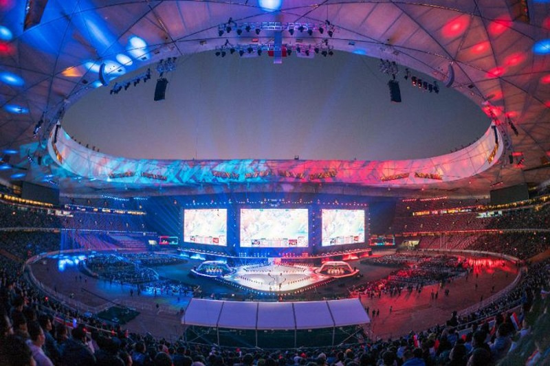A general view of the award ceremony of the World Championships Final of League of Legends at the National Stadium u00e2u20acu02dcBirdu00e2u20acu2122s Nestu00e2u20acu2122 in Beijing on Saturday. u00e2u20acu201d AFP Pic