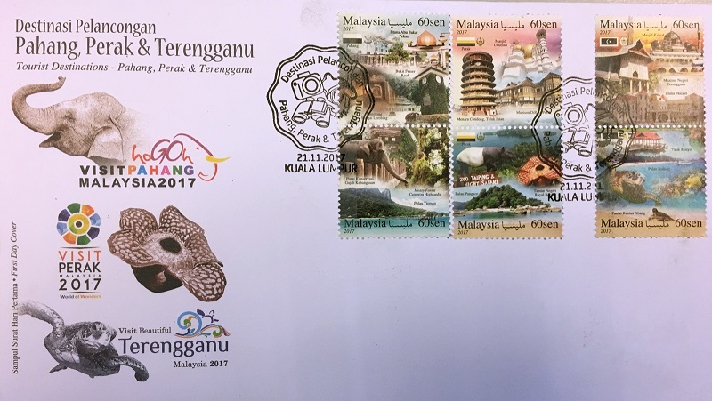 The stamps, printed in three se-tenants, are worth 60 sen each and come in a sheet of 20 pieces for each state.
