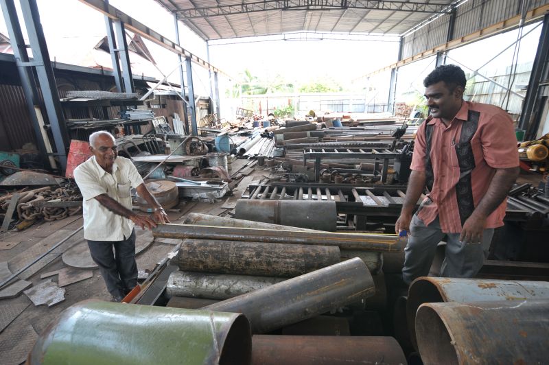 AV Letchumanan (left) and son, VL Kanthan, at the Ganesan Kanthan Hardware Sdn Bhd.