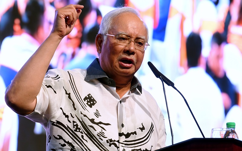 Prime Minister Datuk Seri Najib Razak speaks during the National Sports Incentives Scheme handover ceremony at the Axiata Arena in Bukit Jalil. Picture released November 1, 2017. u00e2u20acu201d Bernama pic