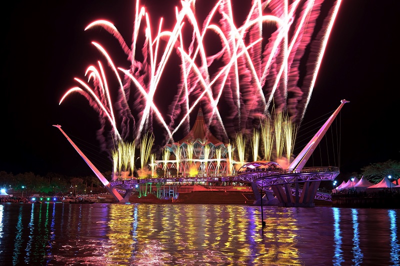 Fireworks are seen during the official opening of the Darul Hana Bridge at the Kuching Waterfront November 11, 2017. u00e2u20acu201d Bernama pic