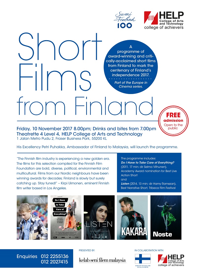 The u00e2u20acu02dcShort Films from Finlandu00e2u20acu2122 programme will be held this Friday (November 10) from 7pm till 10pm at Help University in Jalan Dungun, KL. u00e2u20acu201d Handout courtesy of Kelab Seni Film Malaysia
