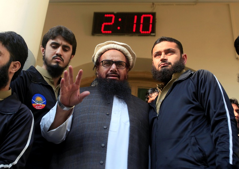 Hafiz Saeed speaks with supporters after attending Friday prayers in Lahore, Pakistan November 24, 2017. u00e2u20acu201d Reuters pic