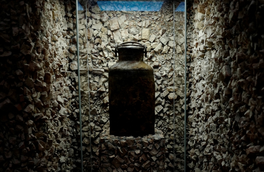 A milk bottle is displayed as a part of the Ringelblum archives exhibited on the u00e2u20acu02dcWhat We Could Not Shout Out To The Worldu00e2u20acu2122 exhibition at Jewish Historical Institute in Warsaw, Poland November 16, 2017. u00e2u20acu201d Reuters pic