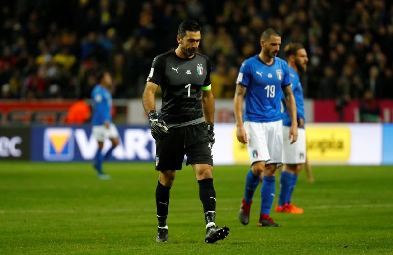 Italyu00e2u20acu2122s Gianluigi Buffon and Leonardo Bonucci look dejected after their World Cup Qualifiers match against Sweden in Stockholm, November 10, 2017. u00e2u20acu2022 Reuters pic