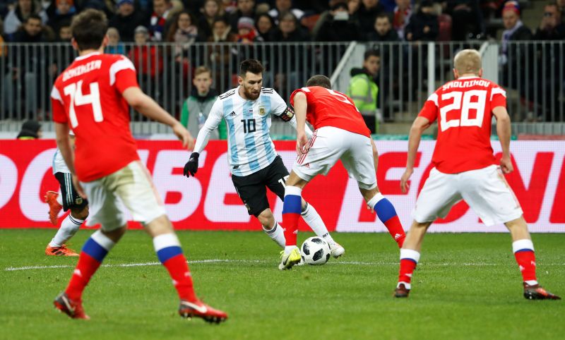 Argentinau00e2u20acu2122s Lionel Messi in action with Russiau00e2u20acu2122s Viktor Vasin at the Luzhniki Stadium for the World Cup Qualifier in Moscow, November 11, 2017. u00e2u20acu2022 Reuters pic