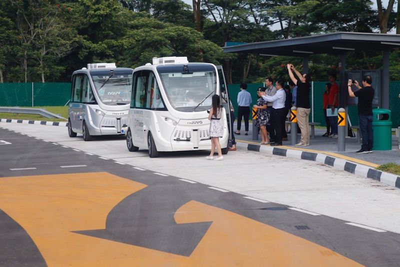 Self-driving shuttle buses are seen at Singaporeu00e2u20acu2122s first test centre for autonomous vehicles (AVs) in the Jurong Innovation District, November 22, 2017. u00e2u20acu201d TODAY pic