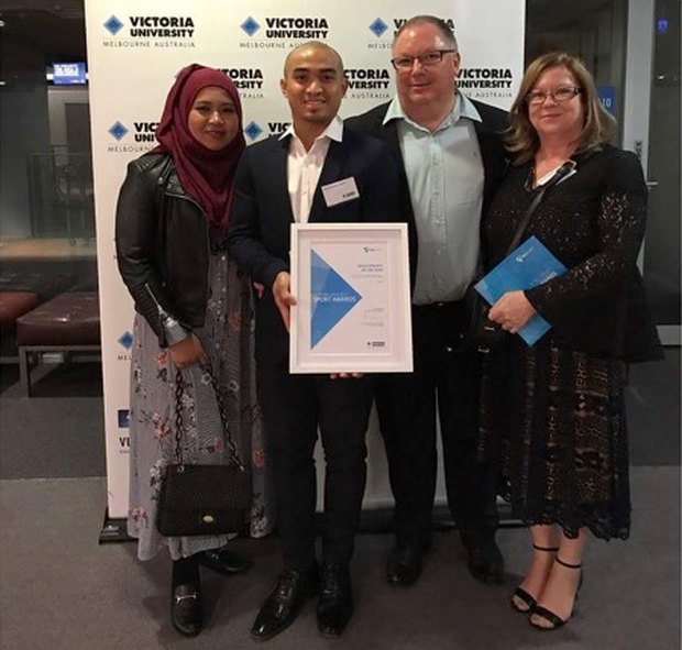 (From right) Vicky Beasley, Malaysian coach John Beasley, Azizulhasni and wife Athiah Ilyana Abd Samat after the ceremony in Melbourne November 17, 2017. u00e2u20acu201d Picture courtesy of Azizulhasni Awang