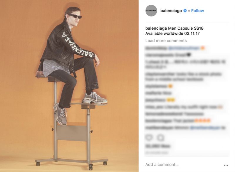 A screenshot of Balenciagau00e2u20acu2122s Instagram post.
