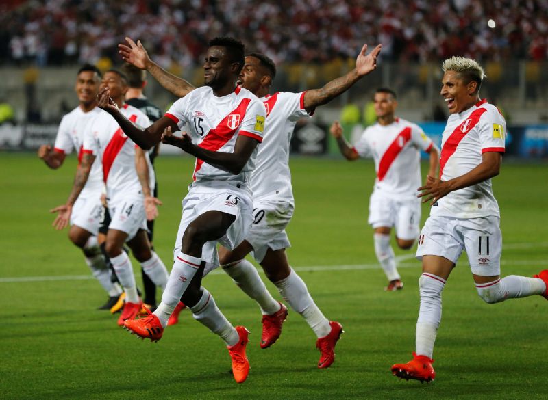 Peru's Christian Ramos (15) celebrates after scoring a goal against New Zealand. u00e2u20acu2022 Reuters pic