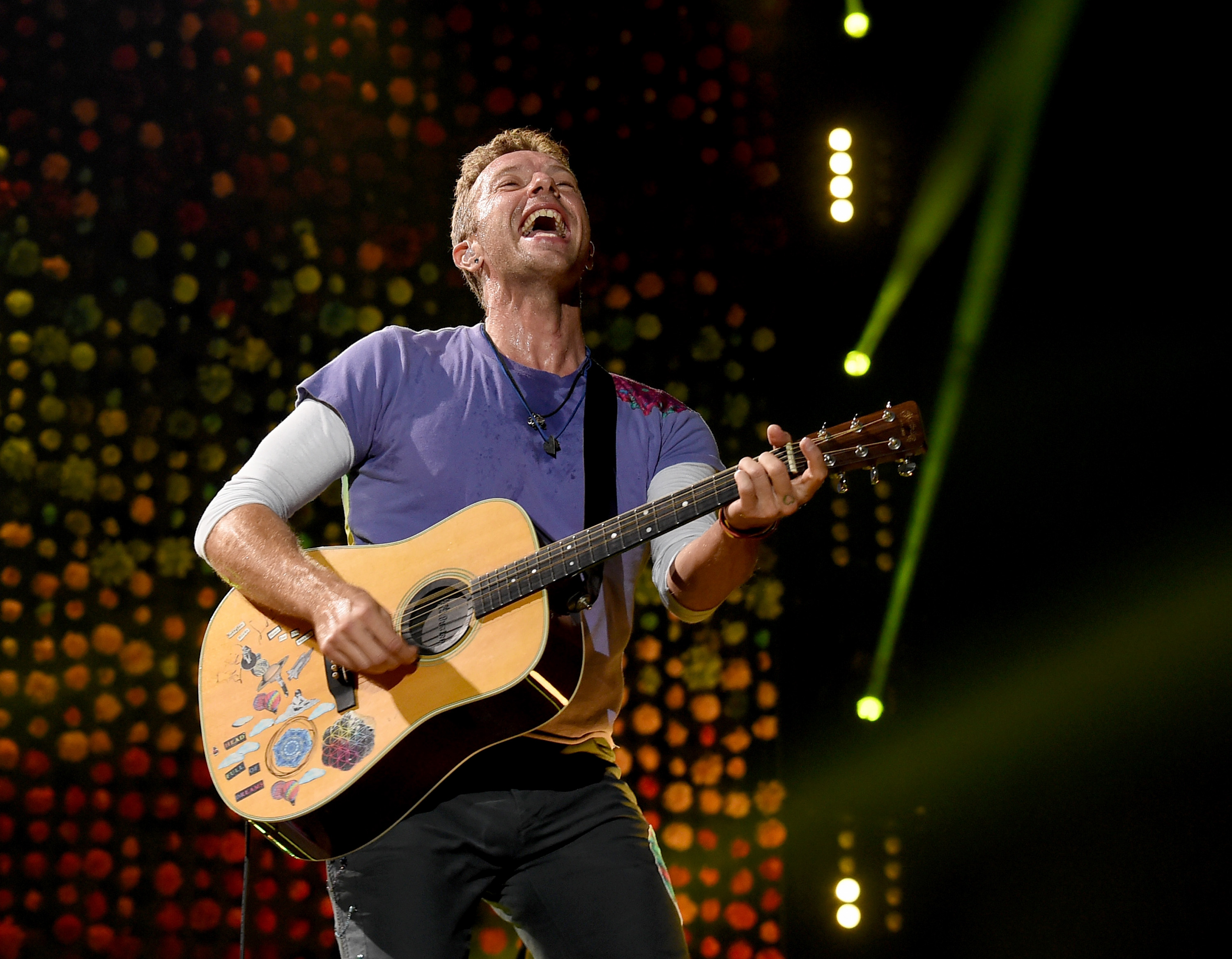 This file photo taken on October 05, 2017 shows musician Chris Martin of Coldplay performing at the Rose Bowl in Pasadena, California. u00e2u20acu201d AFP pic