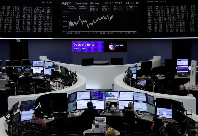The German share price index, DAX board, is seen at the stock exchange in Frankfurt, Germany, October 30, 2017.European stocks closed with a 5.5-month high and a 1.8-per-cent gain for October. u00e2u20acu201d Reuters pic