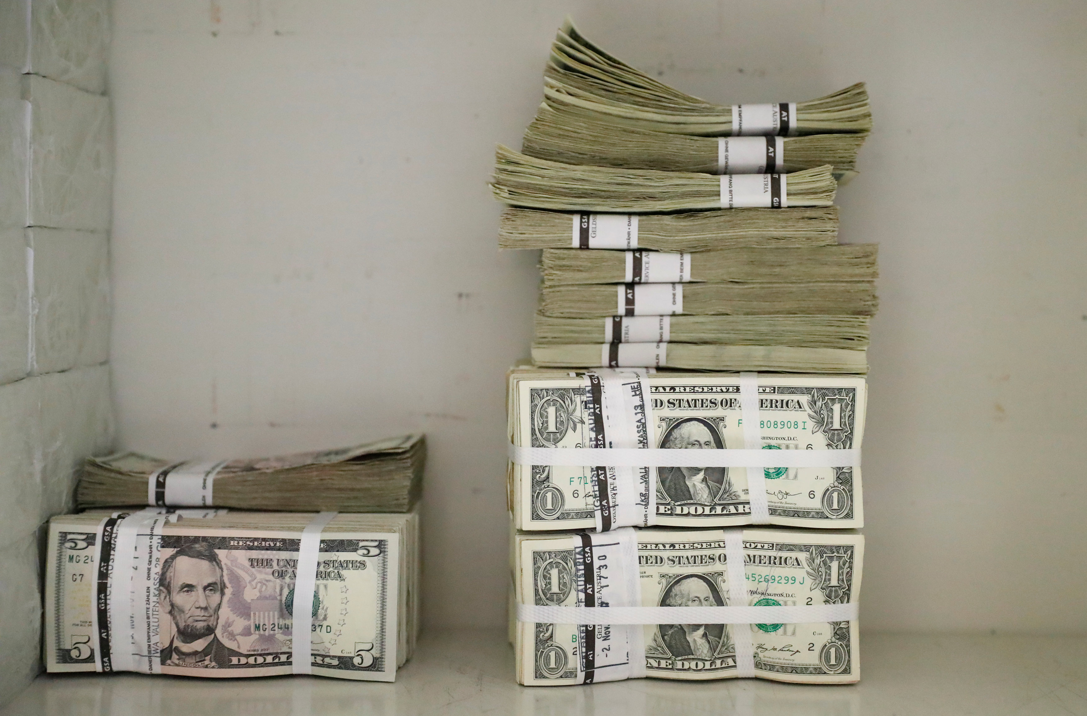 Wads of US Dollar banknotes are stacked in piles at the Money Service Austria company's headquarters in Vienna, Austria, November 16, 2017. u00e2u20acu201d Reuters pic