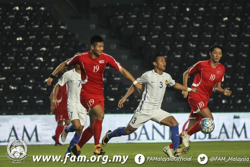 Malaysia tewas 1-4 buat kali kedua menentang Korea Utara pada aksi kelayakan Piala Asia 2019 di Thailand, 13 Nov 2017. u00e2u20acu2022 Foto ihsan Facebook/Football Association of Malaysia (Official)