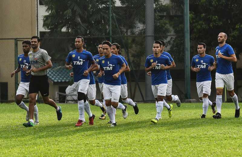 Skuad Harimau Malaya ketika menjalani latihan menghadapi Korea Utara di Wisma FAM 6 November 2017. u00e2u20acu201d Foto Bernama