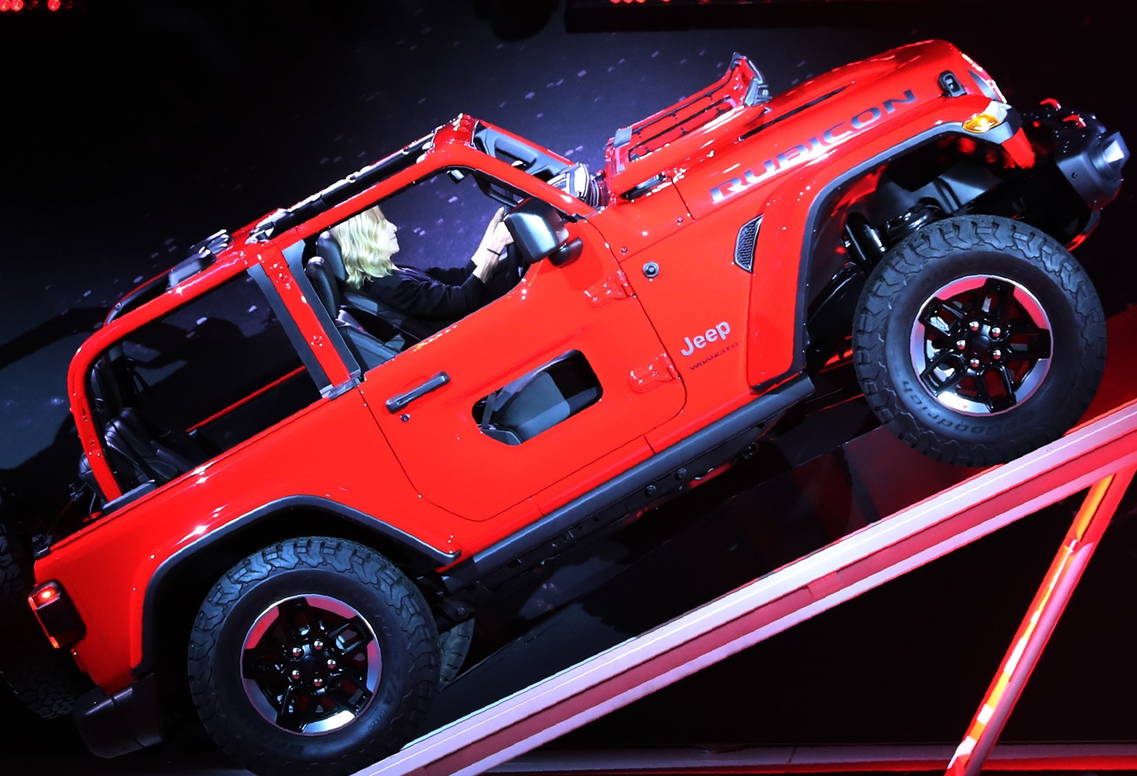 A Jeep Wrangler Rubicon is displayed on a ramp at the Los Angeles Auto Show in Los Angeles, California. November 29, 2017. u00e2u20acu201d Reuters pic 
