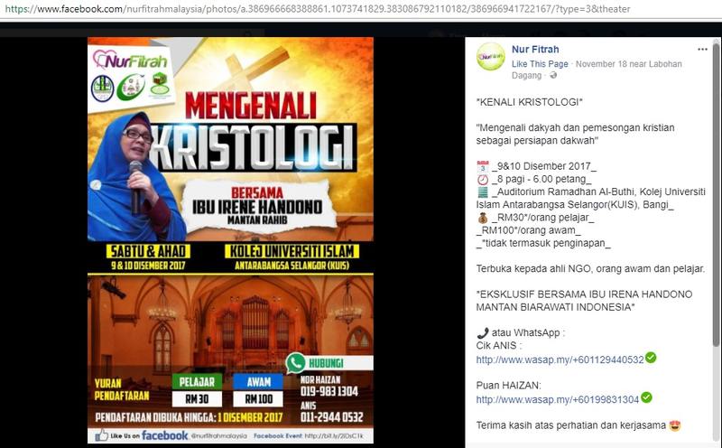 Screen shot of a Facebook posting by Nur Fitrah on November 18, 2017.