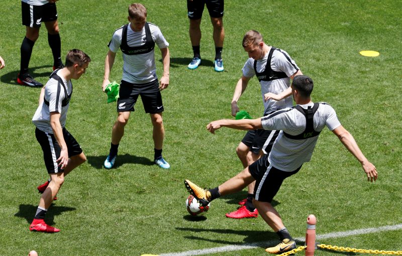 The New Zealand football team attend a training session at the National Stadium in Lima. u00e2u20acu2022 Reuters pic