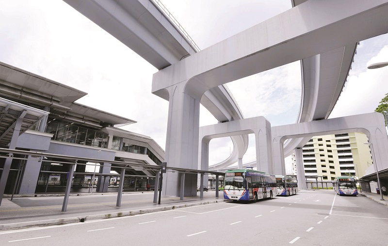 A RapidKL feeder bus at the Sungai Buloh MRT station. 