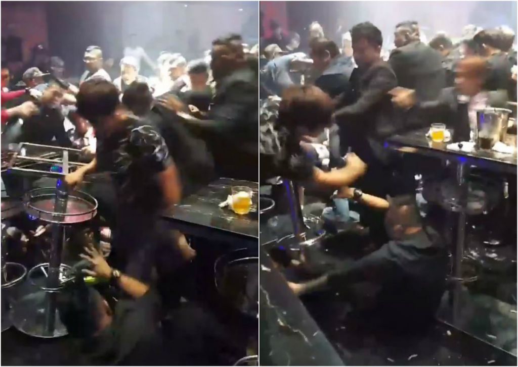 In a viral video of a fight at a night club along Sentosa Gateway, bouncers and club-goers were seen throwing punches at one another, while some were throwing carafes and glasses at others. u00e2u20acu201d Picture taken from a screenshot: XiaoBao/Facebook