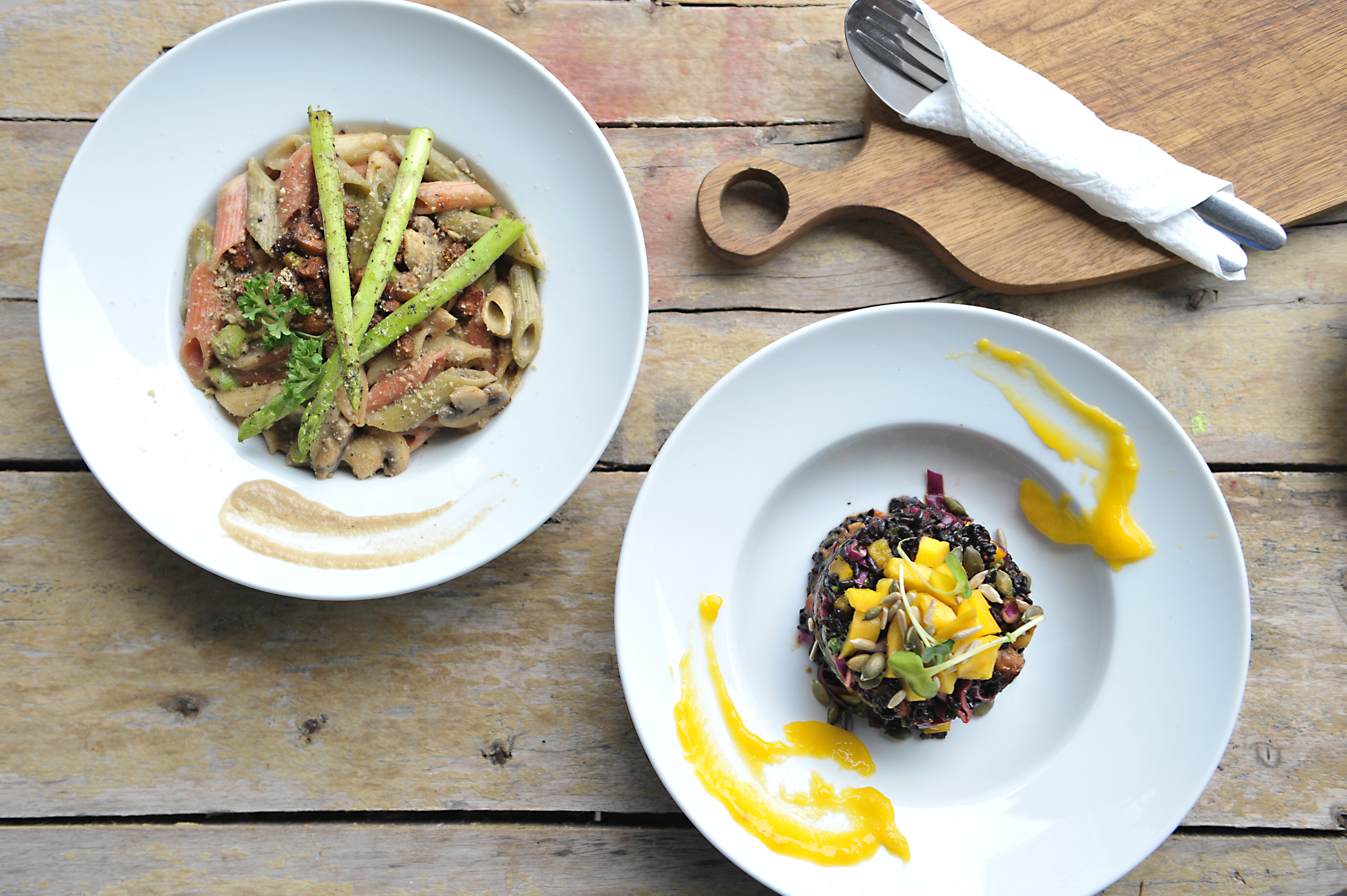 New items on the menu: Caul-Fredo Penne (top) and Mad Salad.