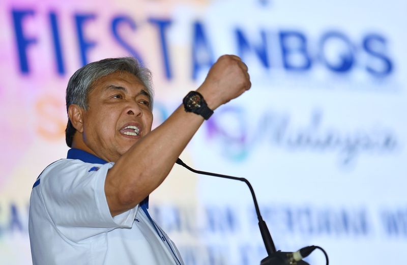 Deputy Prime Minister Datuk Seri Dr Ahmad Zahid Hamidi speaking during the opening of the National Blue Ocean Strategy Fiesta at Padang SMK Hutan Melintang on November 19, 2017. u00e2u20acu201d Bernama pic