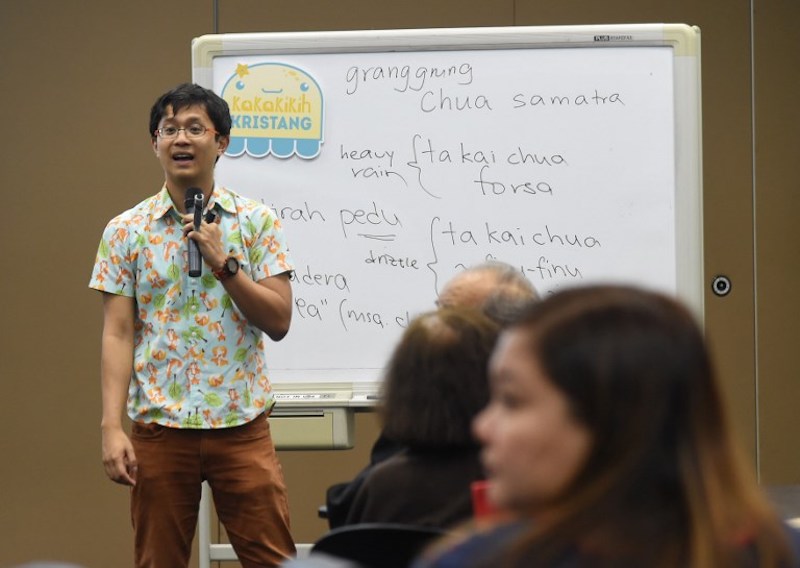 Linguist tutor Kevin Martens Wong conducts a Kristang language class at the National Library Board in Singapore October 19, 2017. u00e2u20acu201d AFP pic