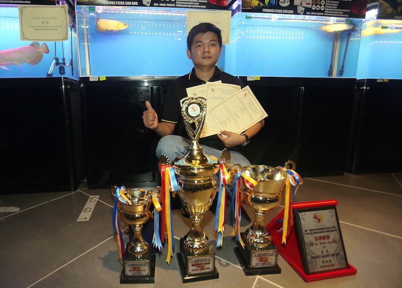 William Hoe won the title for the Best Future Young Fish and Crossback Arowana (Golden Base) small fish competition and was second runner-up in the Red Arowana small fish.