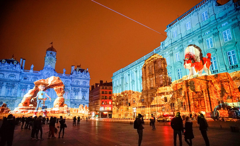 View of u00e2u20acu02dcEnoha fait son cinema installationu00e2u20acu2122 by artist Nathanaelle Picot during the rehearsal for the Festival of Lights (Fetes des Lumieres) in Lyon December 6, 2017. u00e2u20acu201d Reuters pic