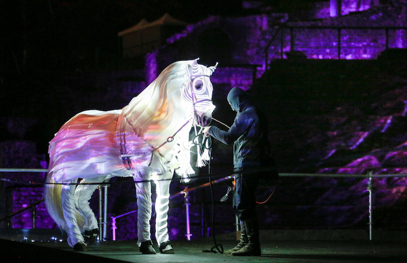 View of ‘Balaha’ installation by artist Damien Fontaine during the rehearsal for the Festival of Lights (Fetes des Lumieres) in Lyon December 6, 2017. — Reuters pic