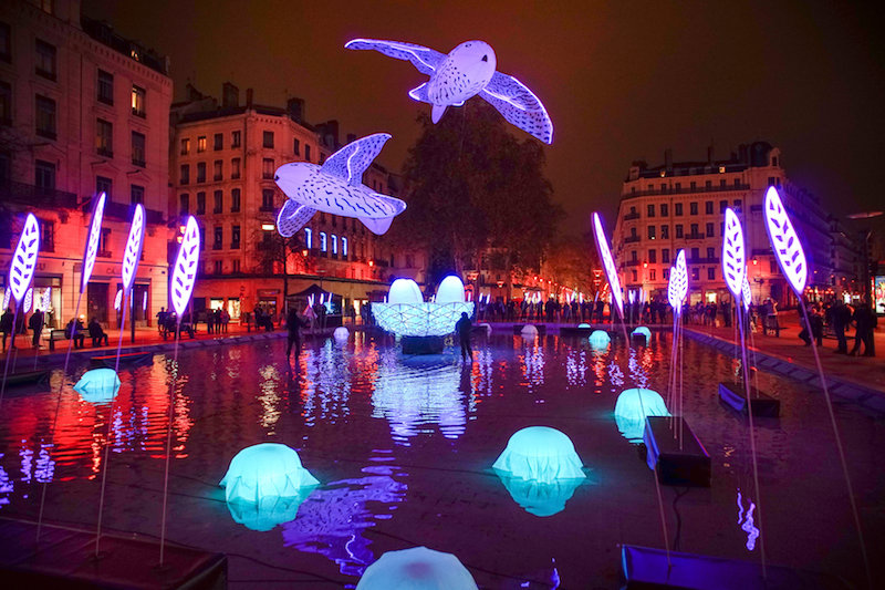View of ‘Les Pikooks’ installation by artist Porte par le vent, is seen during the rehearsal for the Festival of Lights (Fetes des Lumieres) in Lyon December 6, 2017. — Reuters pic