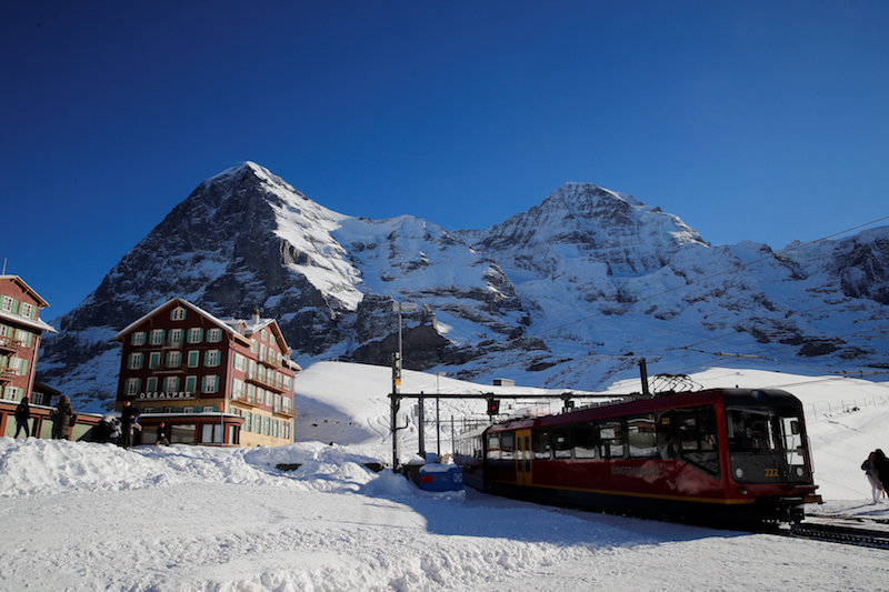 A Jungfraujoch bahn train leaves from the Kleine Scheidegg with the Eiger North Face in Wengen, Switzerland December 7, 2017. u00e2u20acu201d Reuters pic