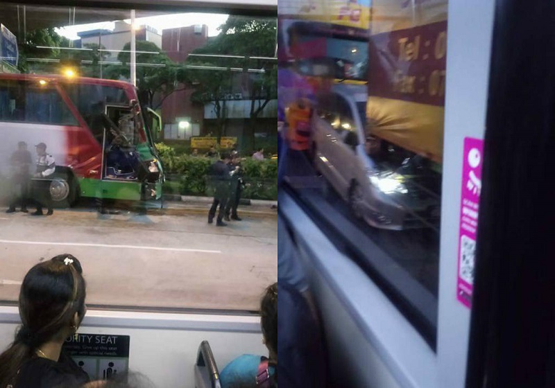 The Singapore Civil Defence Force said they were alerted to the incident at 6.10am, and 26 people were sent to the hospital. u00e2u20acu201d Picture via JB Traffic/Facebook