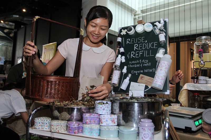 Stella, 33 seen arranging local herbs during Malaysia's first Zero Waste Fest in Kuala Lumpur on December 23 2017.