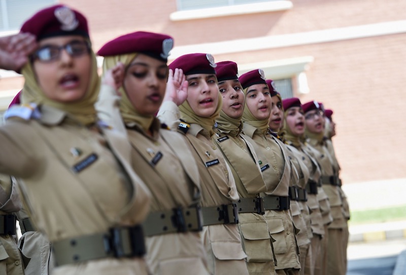 In this picture taken on October 25, 2017, Pakistani cadets parade at the Pakistan Army's first Girls' Cadet College in Mardan. u00e2u20acu201d AFP pic