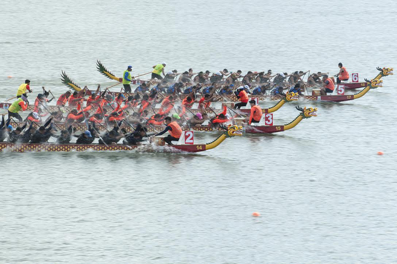 Participants row during the Penang International Dragon boat race in Penang December 2, 2017. u00e2u20acu201d Picture by KE Ooi